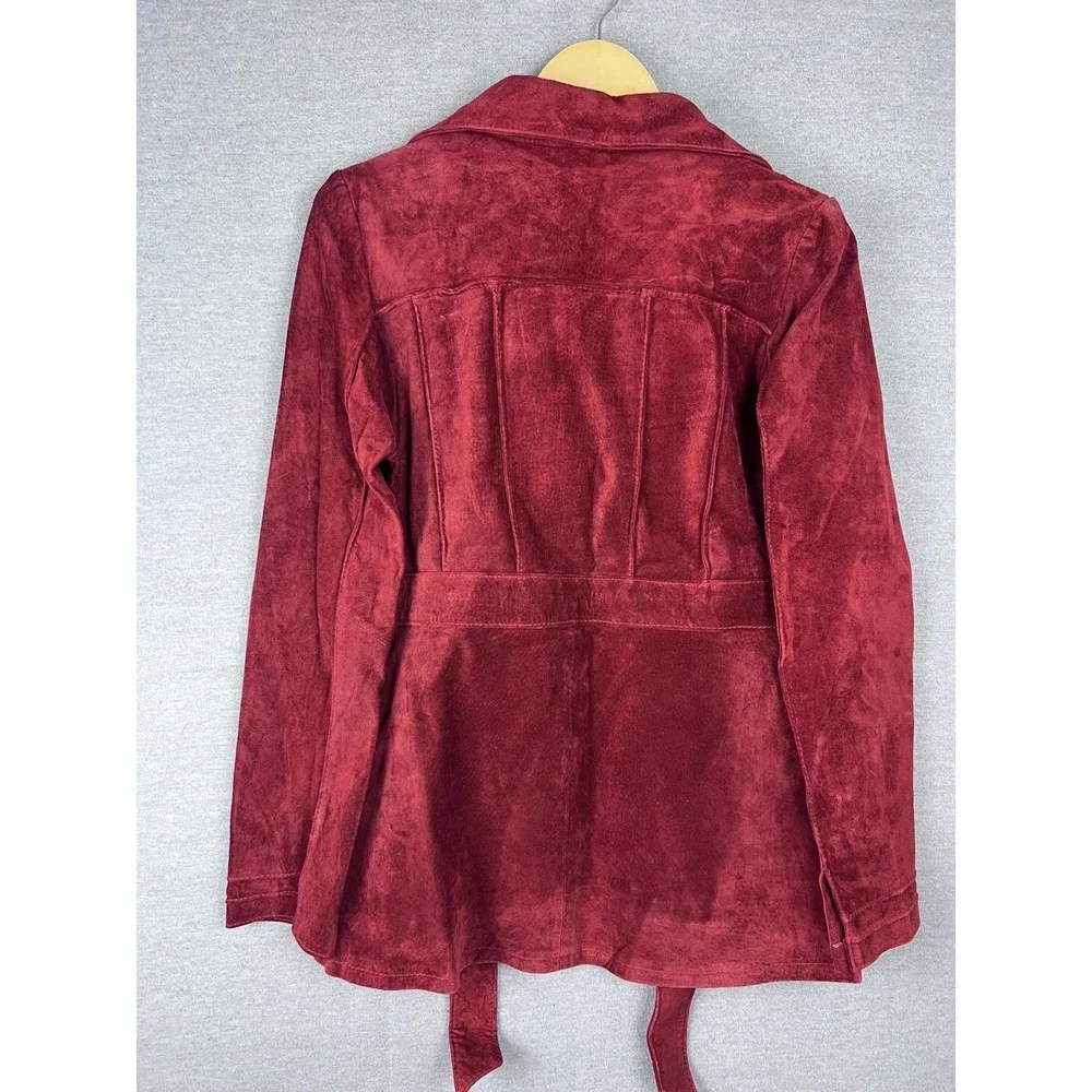 Arden B Womens Burgundy Red Genuine Suede Leather Belted Jacket Coat Size M